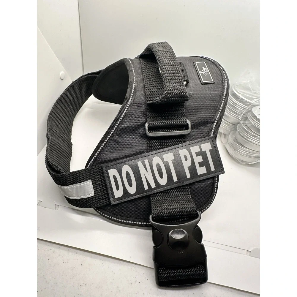 Reflective DO NOT PET Dog Harness- Adj. Straps &Basket Muzzle L Training Tins